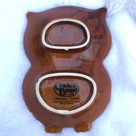 Vintage Retro Cracker Barrel Brown Owl Ceramic Double Side Dish - Picture 6 of 12